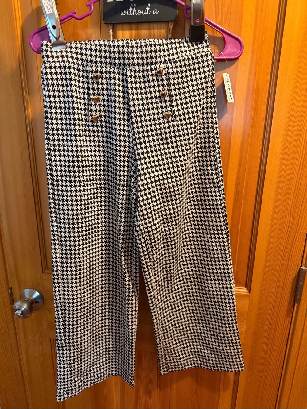 Old Navy Girls' Black & White Houndstooth Wide-Leg Pants